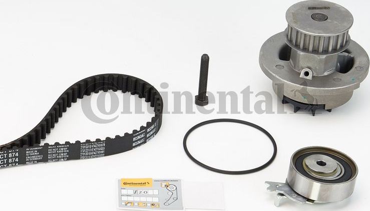 Помпа (водяной насос) с комплектом ремня ГРМ ContiTech. Артикул CT874WP2