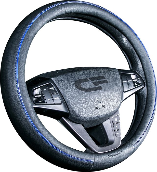 Оплётка на руль CarFashion Tiltan (размер M, экокожа, цвет ЧЕРНЫЙ/СИНИЙ). Артикул 31431
