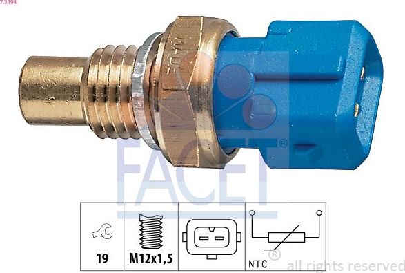Датчик температуры охлаждающей жидкости Facet Made in Italy - OE Equivalent. Артикул 7.3194