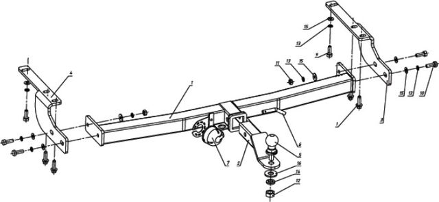 Фаркоп Bizon для Toyota Highlander I 2001-2007 с накладкой из нержавеющей стали. Быстросъемный крюк. Артикул FA 1010-E(N)