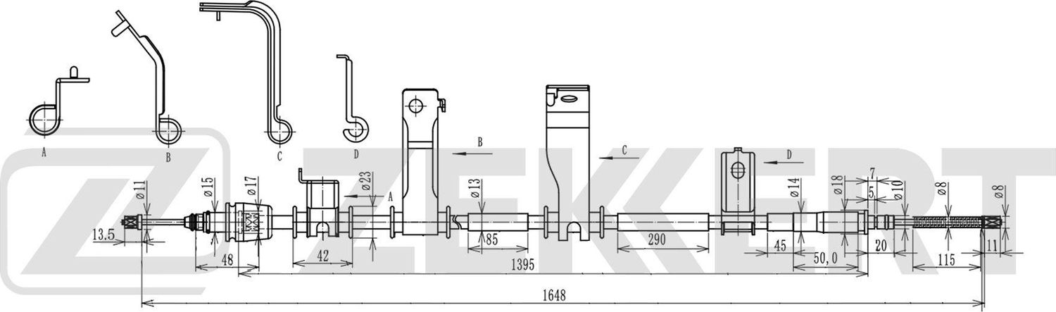 Трос ручника (тросик ручного тормоза) Zekkert. Артикул BZ-1129