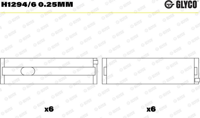 Вкладыши коренные Glyco для Volkswagen Transporter T5 2003-2009. Артикул H1294/6 0.25mm