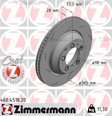 Тормозной диск Zimmermann Coat Z задний левый для Porsche Panamera II 2016-2026. Артикул 460.4518.20
