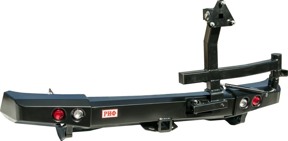 Бампер силовой РИФ задний с квадратом под фаркоп, калиткой и фонарями для Mitsubishi Pajero Sport II 2009-2015. Артикул RIFPSN-20125