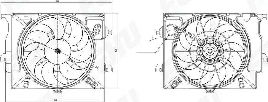 Электровентилятор охлаждения с Кожухом для Hyundai Solaris/Kia Rio (10-) A/C+ (Fehu). Артикул ffc1100h