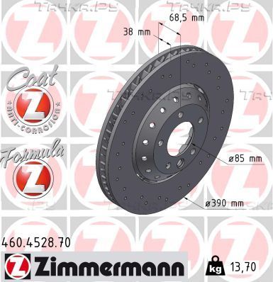 Тормозной диск Zimmermann FORMULA Z передний левый для Porsche Cayenne II (958) 2010-2014. Артикул 460.4528.70