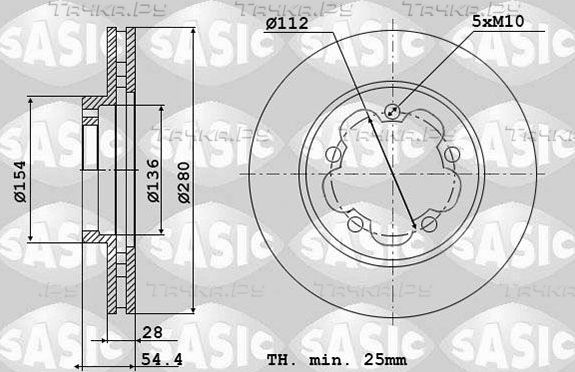 Тормозной диск Sasic передний для Ford Transit Torneo VII 2006-2014. Артикул 6106149
