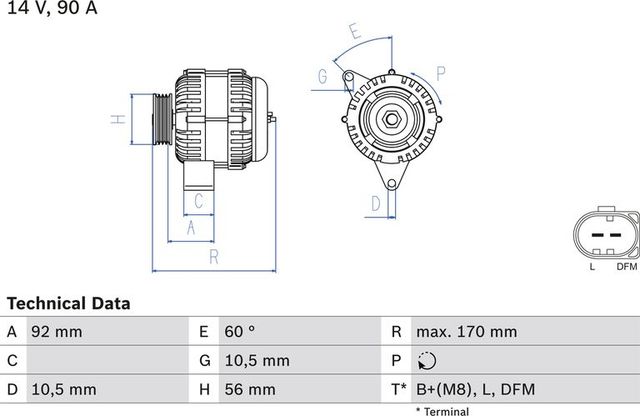Генератор Bosch для Mercedes-Benz CLK-Класс I (C208, A208) 2000-2002. Артикул 0 986 042 730