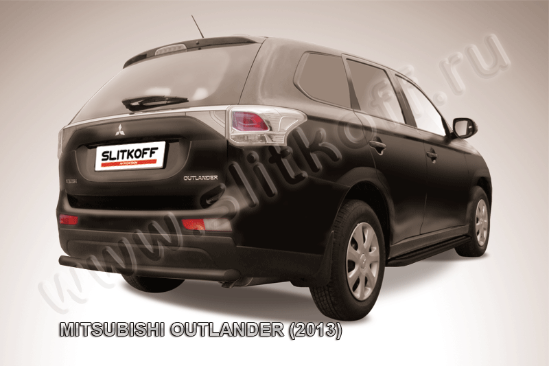 Защита Slitkoff заднего бампера d57 короткая ЧЕРНАЯ матовая для Mitsubishi Outlander III 2013-2014. Артикул MOUT13-011B