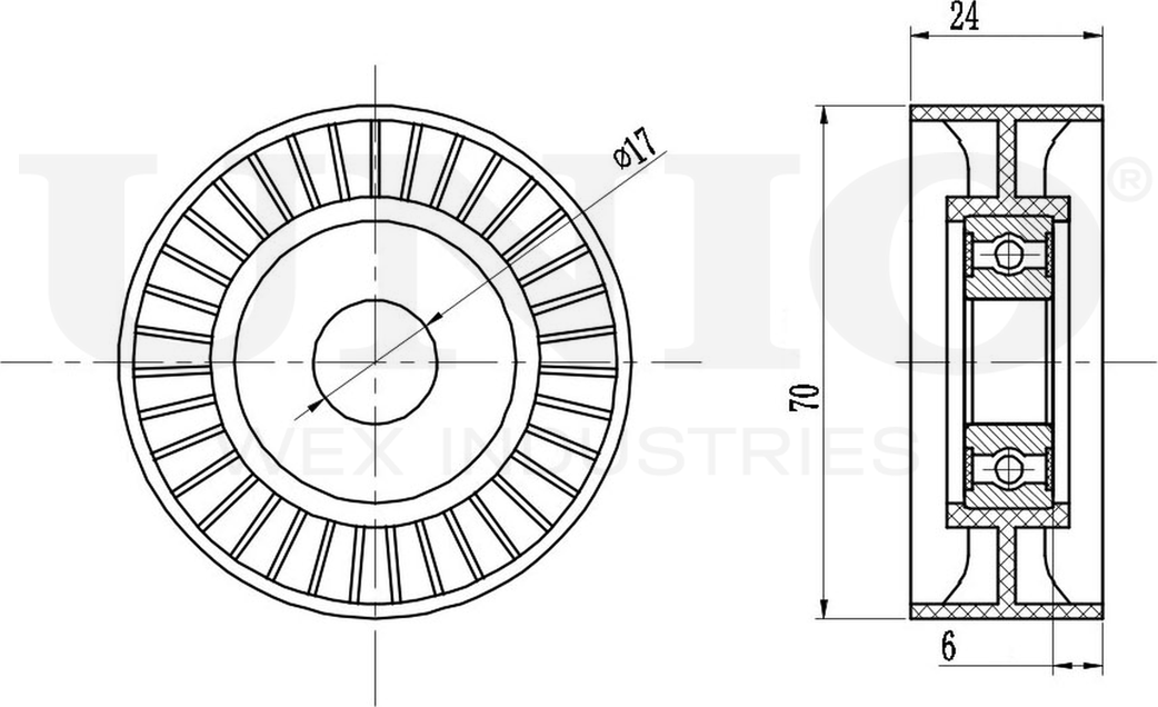 Ролик поликлинового ремня направляющий (Unio). Артикул TNS-10040