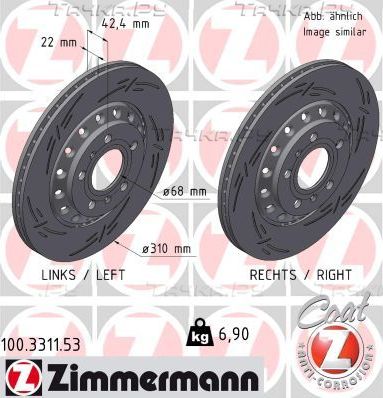 Тормозной диск Zimmermann Black Z задний для Volkswagen Phaeton I 2002-2016. Артикул 100.3311.53