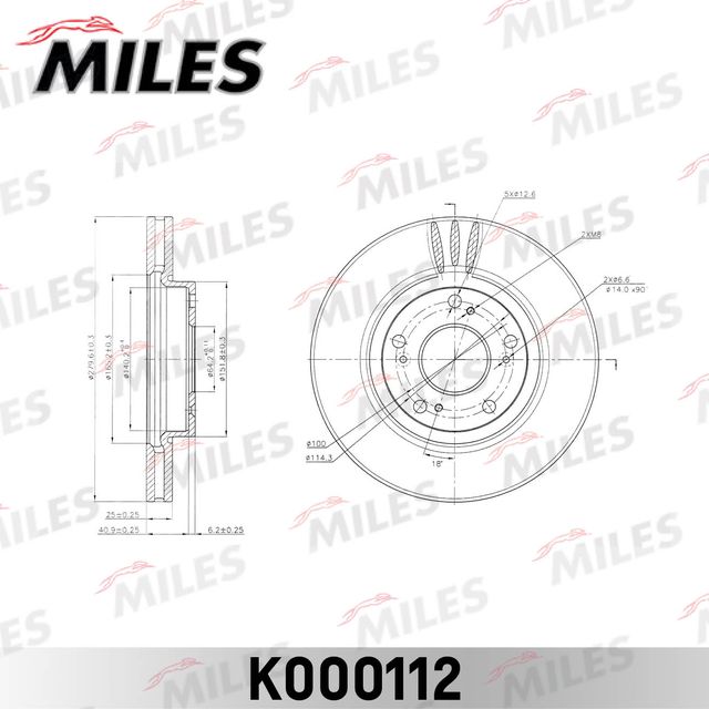 Тормозной диск Miles передний для Honda Accord VII 2003-2008. Артикул K000112