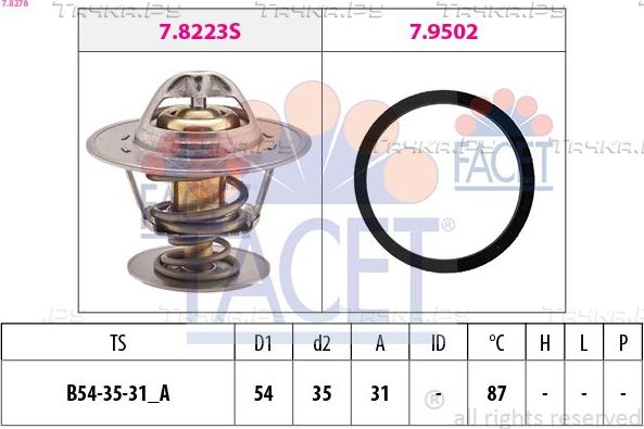Термостат Facet Made in Italy - OE Equivalent для SEAT Ibiza I 1984-1993. Артикул 7.8278