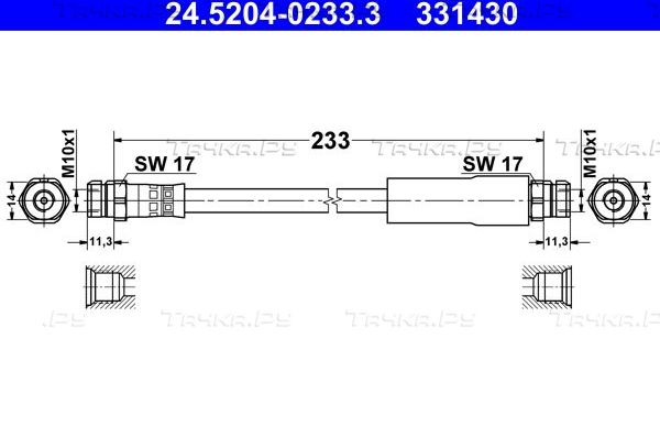 Тормозной шланг ATE задний для Volkswagen Golf V 2003-2008. Артикул 24.5204-0233.3