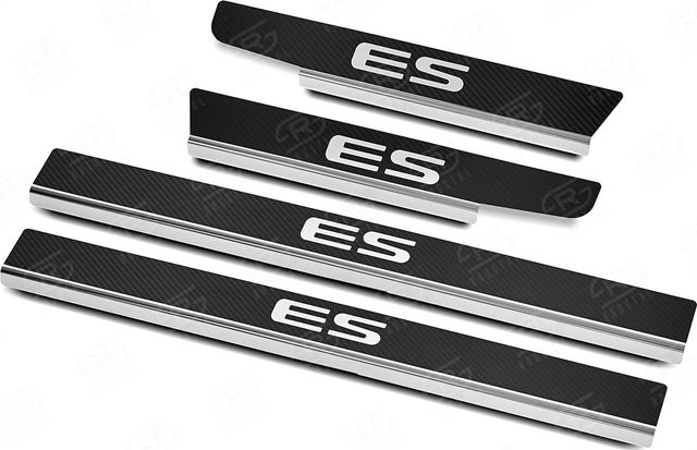Накладка RusStal на пороги (лист нерж. карбон, с надписью) для Lexus ES200/250/350 2018-2026. Артикул LEXES18-06