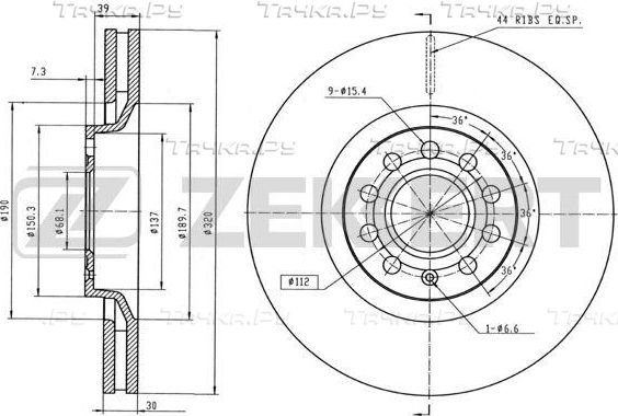 Тормозной диск Zekkert для Audi A6 allroad I (C5) 2000-2005. Артикул BS-5245B
