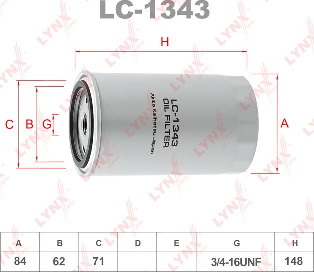 Масляный фильтр LYNXauto для Kia Ceed I 2007-2012. Артикул LC-1343