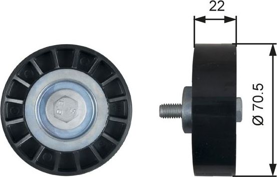 Направляющий (ведущий) ролик приводного поликлинового ремня Gates (полимерный материал). Артикул T36607