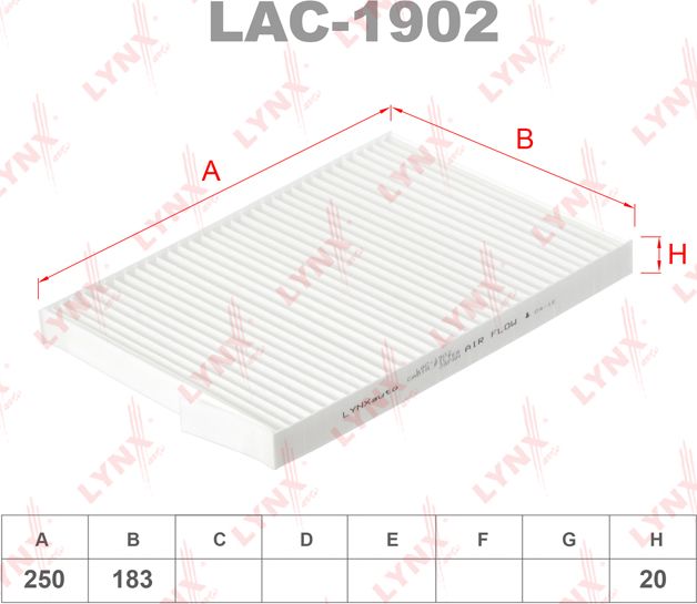Салонный фильтр LYNXauto. Артикул LAC-1902