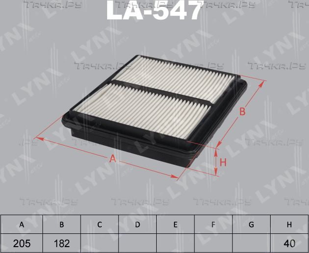 Воздушный фильтр LYNXauto для Honda Civic V 1991-1996. Артикул LA-547