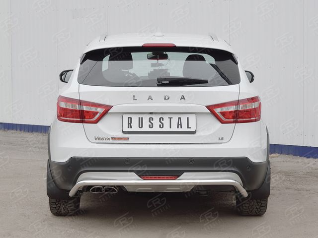Защита RusStal заднего бампера d42 волна для Lada Vesta SW Cross 2017-2025. Артикул LVZ-002851