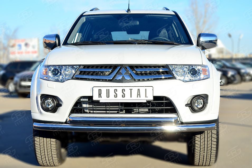 Защита RusStal переднего бампера d63 (секции) d63 (дуга) для Mitsubishi Pajero Sport II рестайлинг 2013-2016. Артикул MPSZ-001575