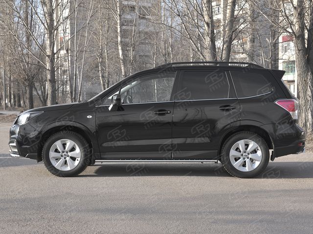 Защита порогов RusStal труба 75х42 овал с проступью для Subaru Forester IV рестайлинг 2 2016-2018. Артикул SUFO-003346