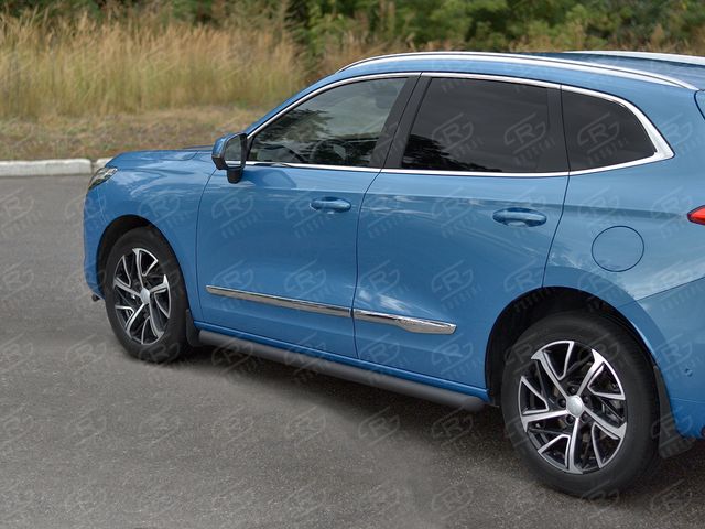 Защита порогов алюминиевые RusStal труба d63 (вариант 1) для Haval Jolion 1.5 2WD 2021-2026 Черные. Артикул HJOLT-0039901CH