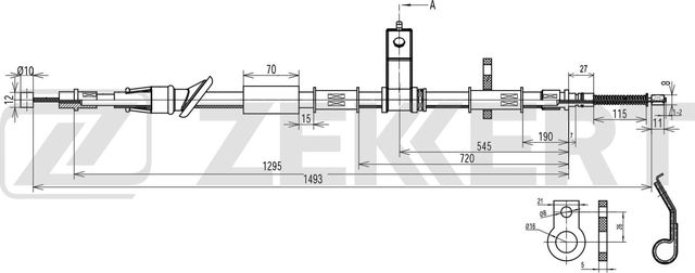 Трос ручника (тросик ручного тормоза) Zekkert задний левый для Hyundai Accent II 2000-2005. Артикул BZ-1425