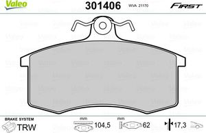Тормозные колодки Valeo First передние для Datsun mi-DO 2014-2026. Артикул 301406