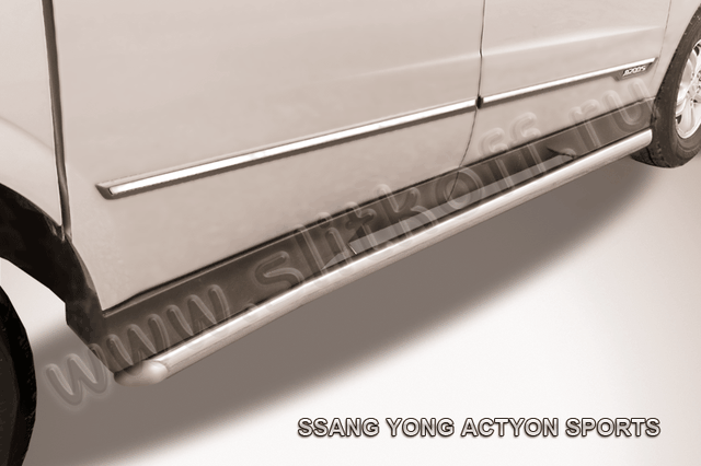Пороги Slitkoff d57 с гибами для SsangYong Actyon Sports I рестайлинг 2012-2026. Артикул SYAS009