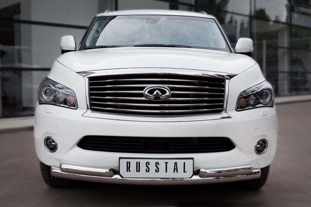 Защита RusStal переднего бампера 76/63х2 для Infiniti QX56 III 2010-2013. Артикул INZ-000847