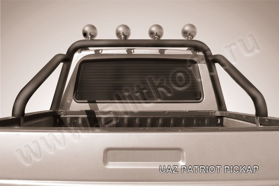 Защита Slitkoff в кузов d76 с креплениями под ПТФ ЧЕРНАЯ матовая для УАЗ Pickup 2007-2014. Артикул z