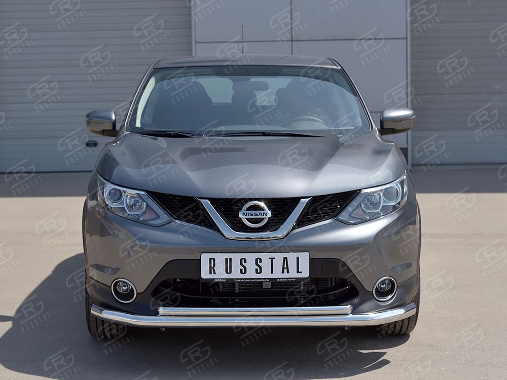 Защита RusStal переднего бампера d63 секция-d42 дуга для Nissan Qashqai II (сборка России) 2015-2018. Артикул NQAZ-002308