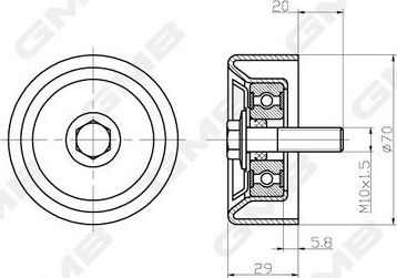 Направляющий (ведущий) ролик приводного поликлинового ремня GMB для Kia Carens II (UN) 2006-2012. Артикул GTC0240