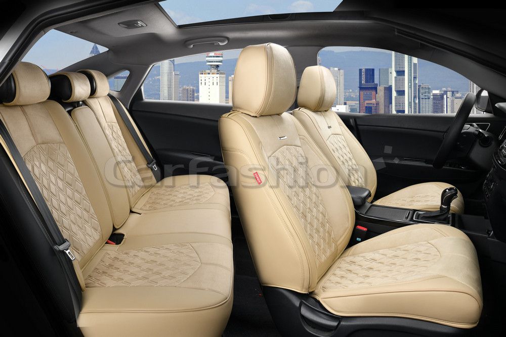 Чехлы универсальные каркасные CarFashion 5D Diamond Plus на сидения авто, цвет Бежевый/Бежевый/Черный. Артикул 27033