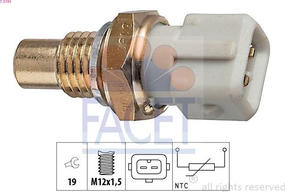 Датчик, температура охлаждающей жидкости Датчик,  Facet Made in Italy - OE Equivalent. Артикул 7.3191