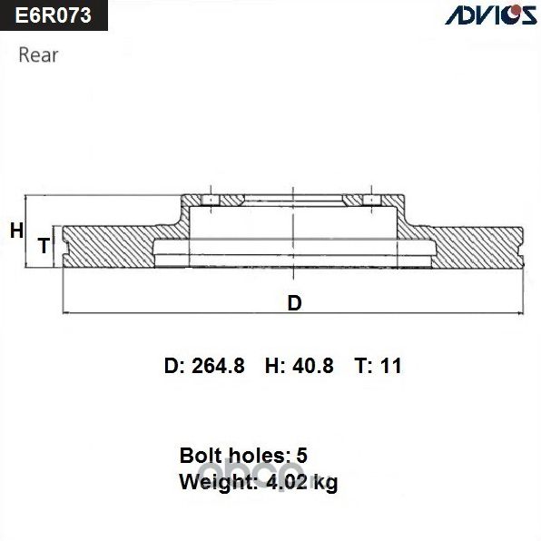 Диск тормозной задний D265 C24Y26251C BP4Y26251D ADVICS. Артикул E6R073