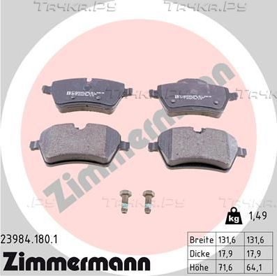 Тормозные колодки Zimmermann передние для MINI Coupe R58 2010-2015. Артикул 23984.180.1