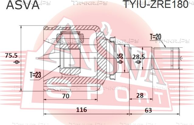 Шрус внутренний (граната) Asva передний для Toyota Auris II 2012-2018. Артикул TYIU-ZRE180