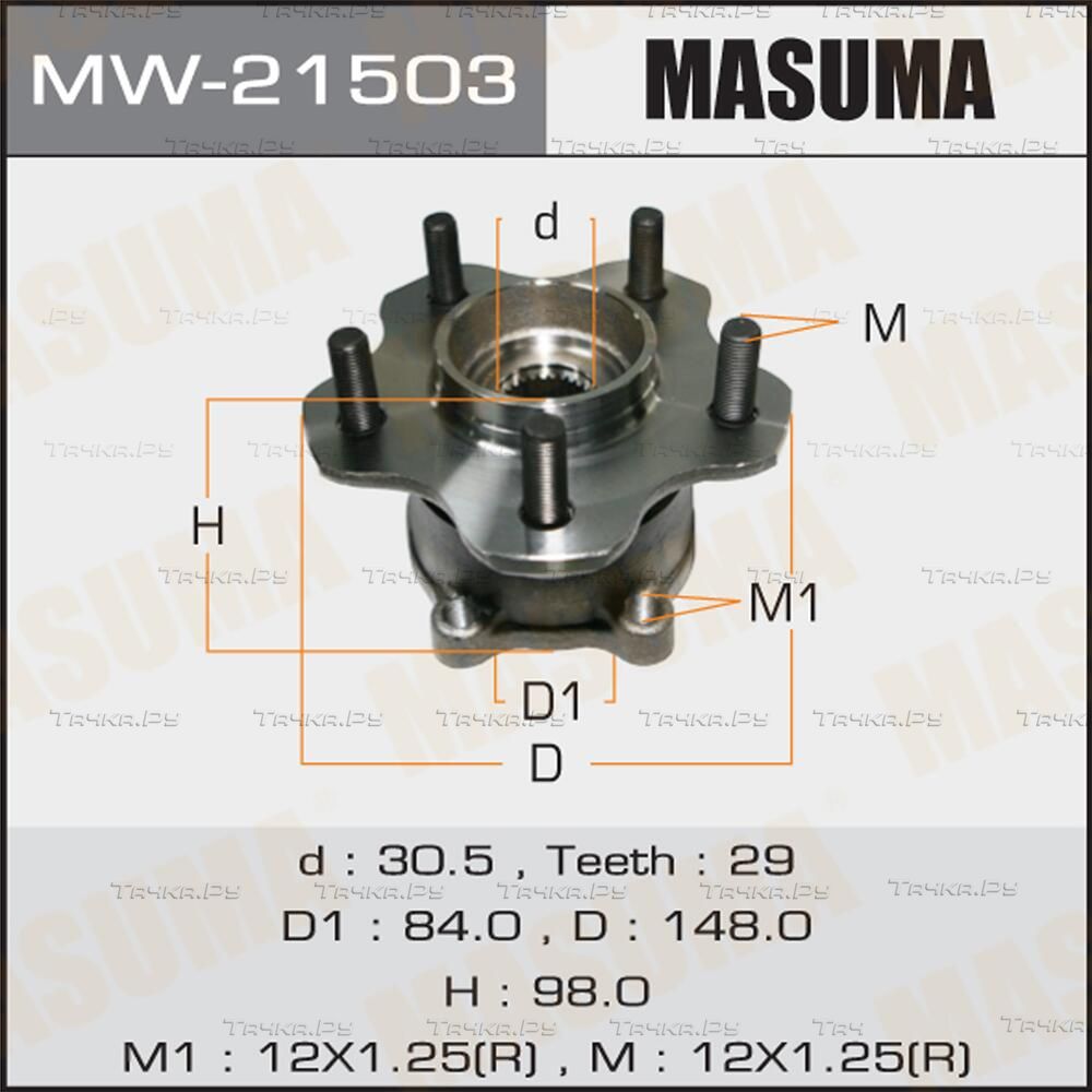 Ступица колеса с интегрированным подшипником Masuma задняя для Nissan Murano Z50 2003-2008. Артикул MW-21503