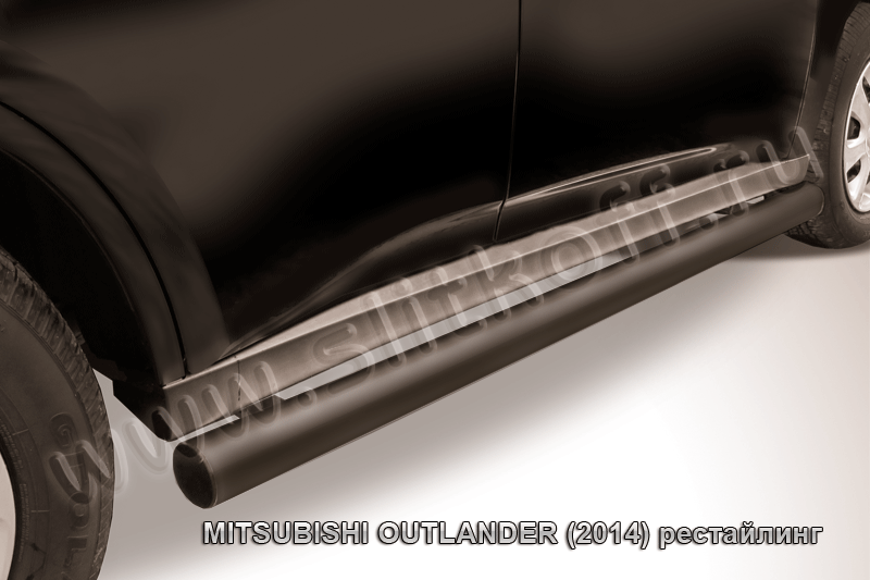 Пороги Slitkoff труба d57 ЧЕРНЫЕ матовые для Mitsubishi Outlander III 2014-2015. Артикул MOUT14-007B
