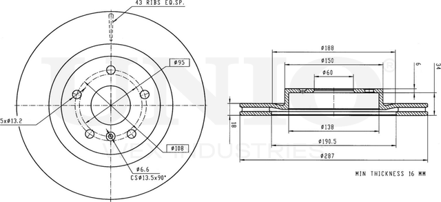 Диск тормозной (Unio). Артикул BRD-20522