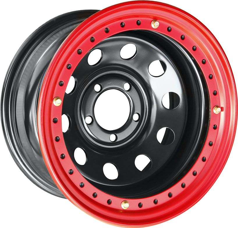 Колёсный диск OFF-ROAD Wheels усиленный стальной черный 5х114,3 8xR15 d84 ET-19 с бедлоком (красный) для Jeep Cherokee XJ 1984-2001. Артикул 1580-51484BL-19 BD-R