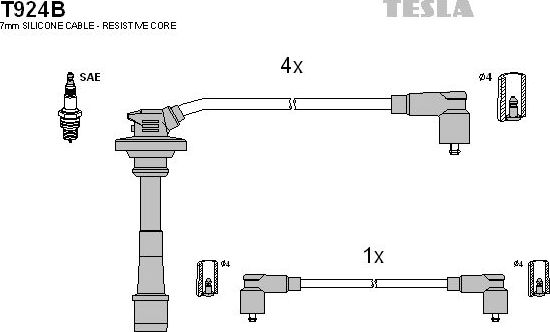 Высоковольтные провода (провода зажигания) (комплект) Tesla для Toyota Carina E 1992-1997. Артикул T924B