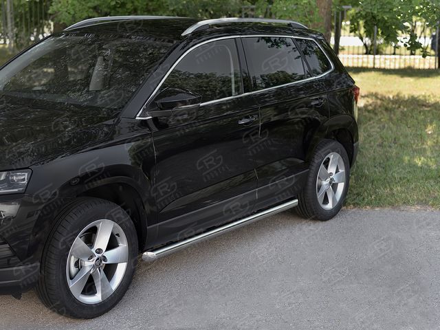 Защита порогов RusStal труба d63 (вариант 1) для Skoda Karoq 2020-2026. Артикул SKKT-0034421