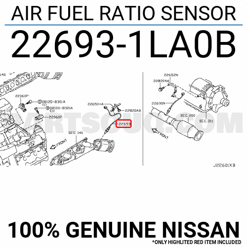 Лямбда-зонд (кислородный датчик) Nissan. Артикул 226931LA0B