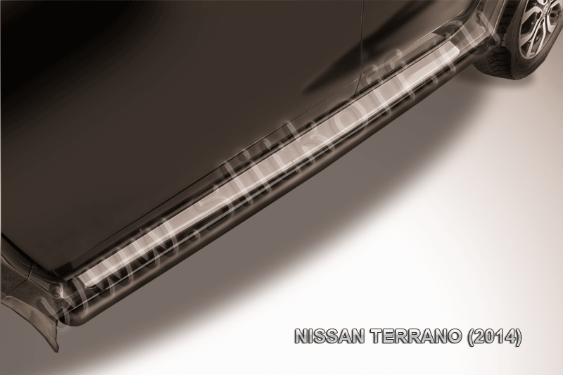 Пороги Slitkoff труба d42 с листом ЧЕРНЫЕ матовые для Nissan Terrano III 2014-2026. Артикул NTER14-007B