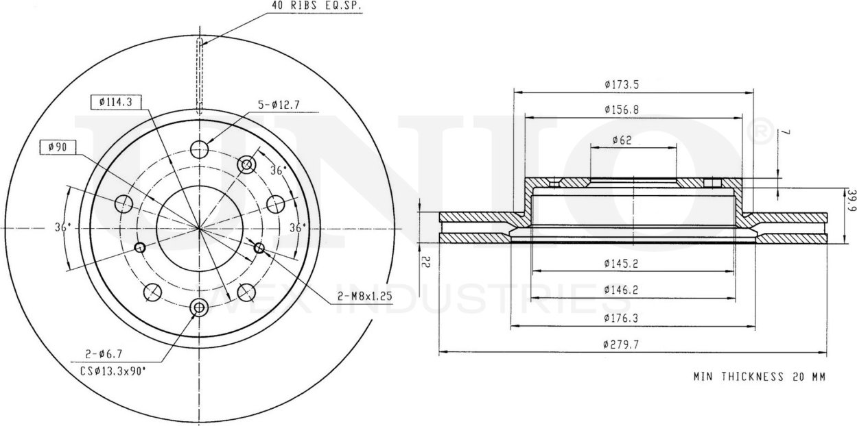 Диск тормозной (Unio). Артикул BRD-20131