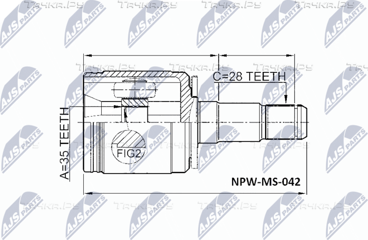 Шрус наружный (граната) NTY передний правый для Hyundai Terracan I 2001-2006. Артикул NPW-MS-042